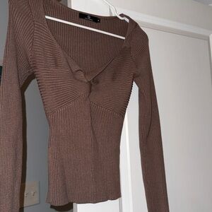 Brown Ribbed Long Sleeve Top